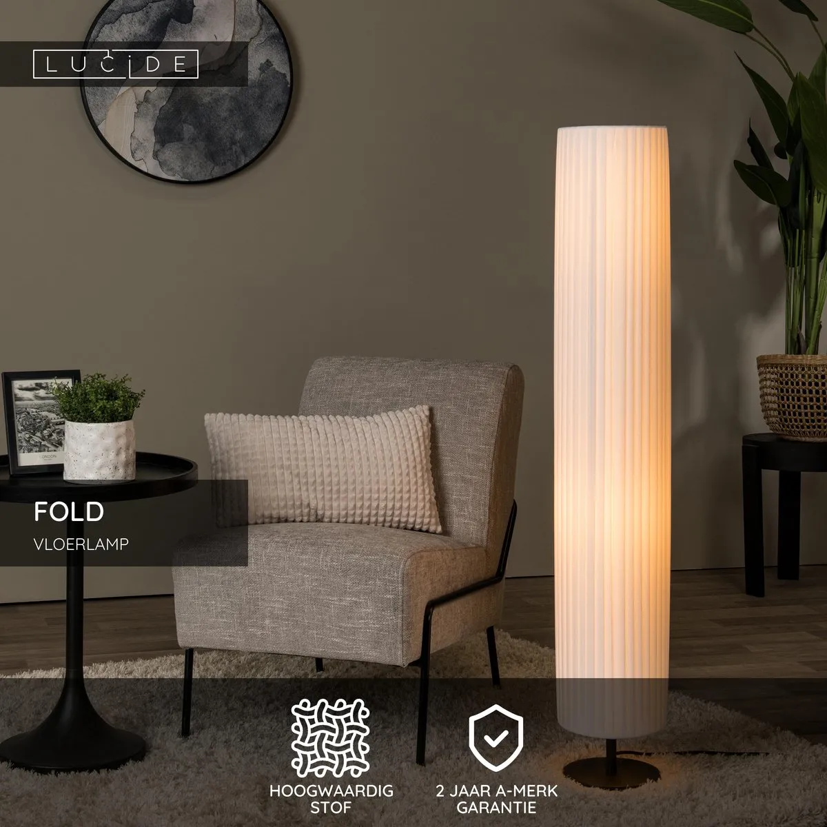 Lucide FOLD Vloerlamp Ø20cm - 2xE27 - Wit