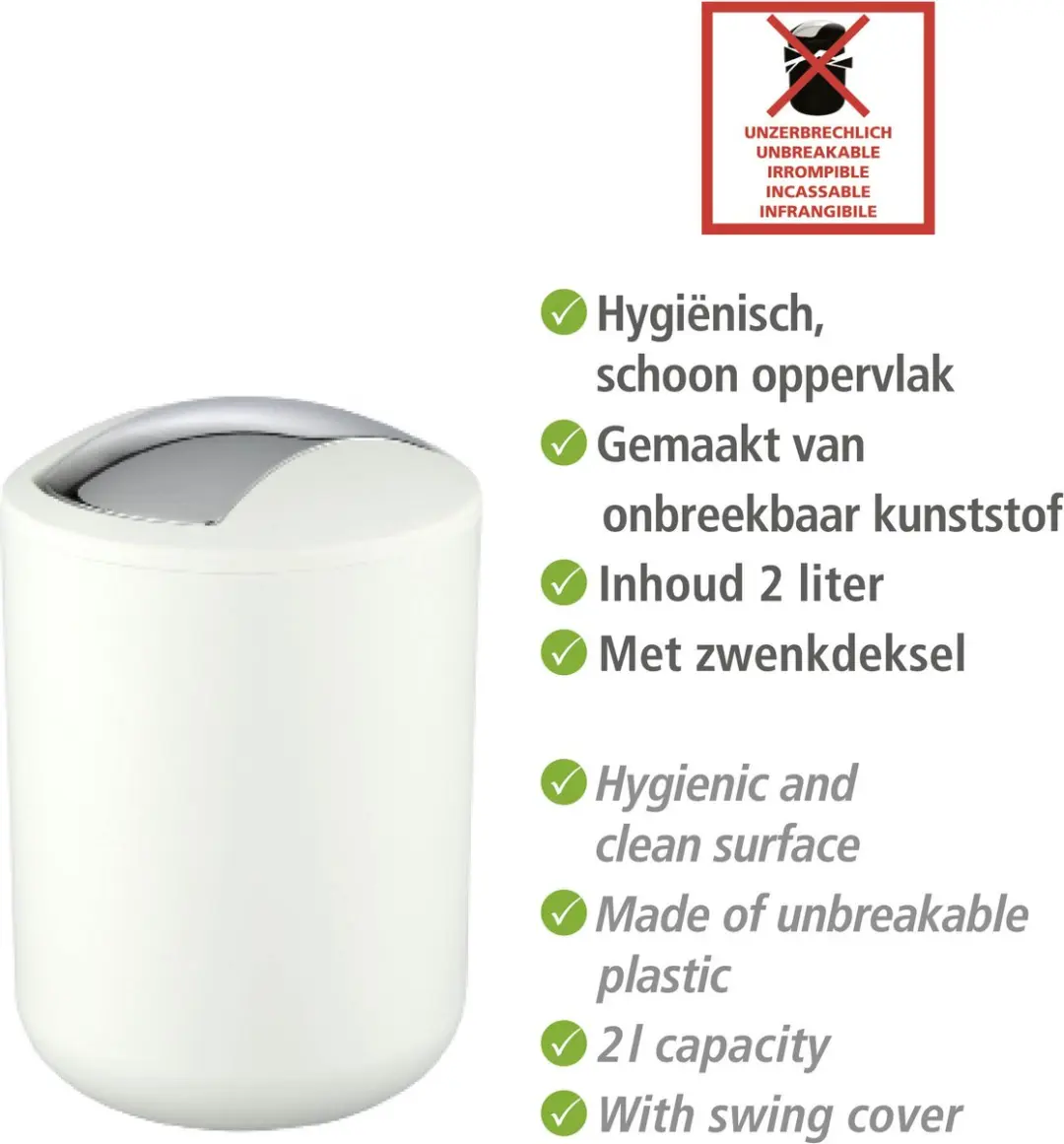 Wenko Brasil Afvalemmer 2L - Wit - MPN 21206800