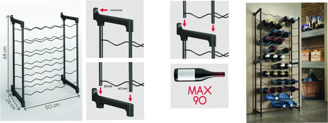 Metaltex Flessenrek 30 Wijnflessen - Zwart