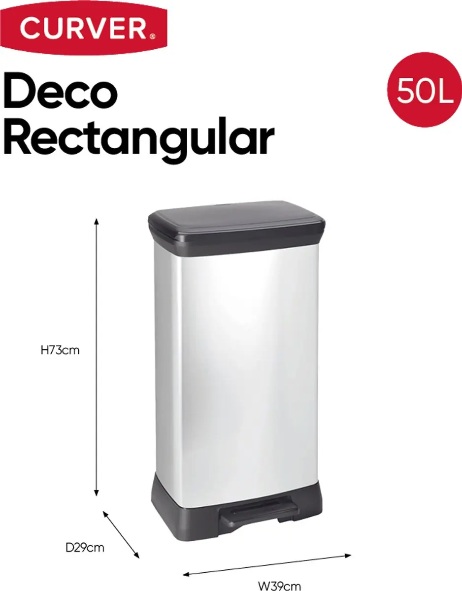 Curver Decobin Prullenbak 50L - 2 Stuks - Zilver Metallic
