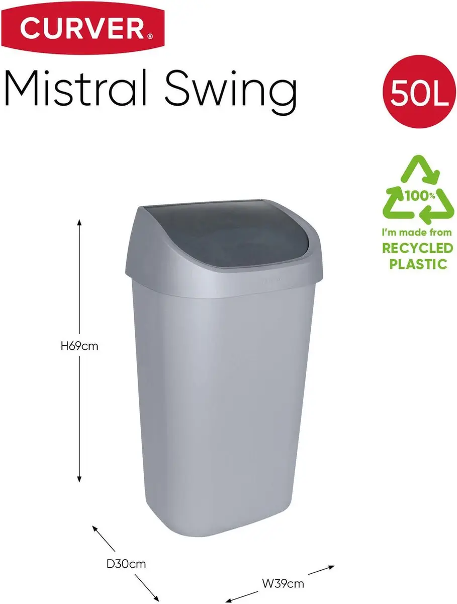 Curver Allibert Mistral Afvalbak 50L - Soft Grey