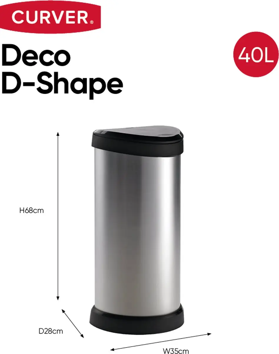 Curver Decobin Push Prullenbak 40L Metallic