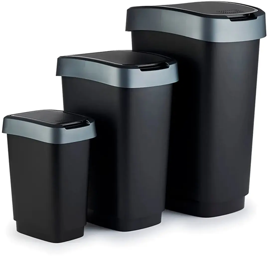Rotho Twist Afvalbak 50L - Zwart/Zilver - 6 Stickers - afbeelding 6 van 6