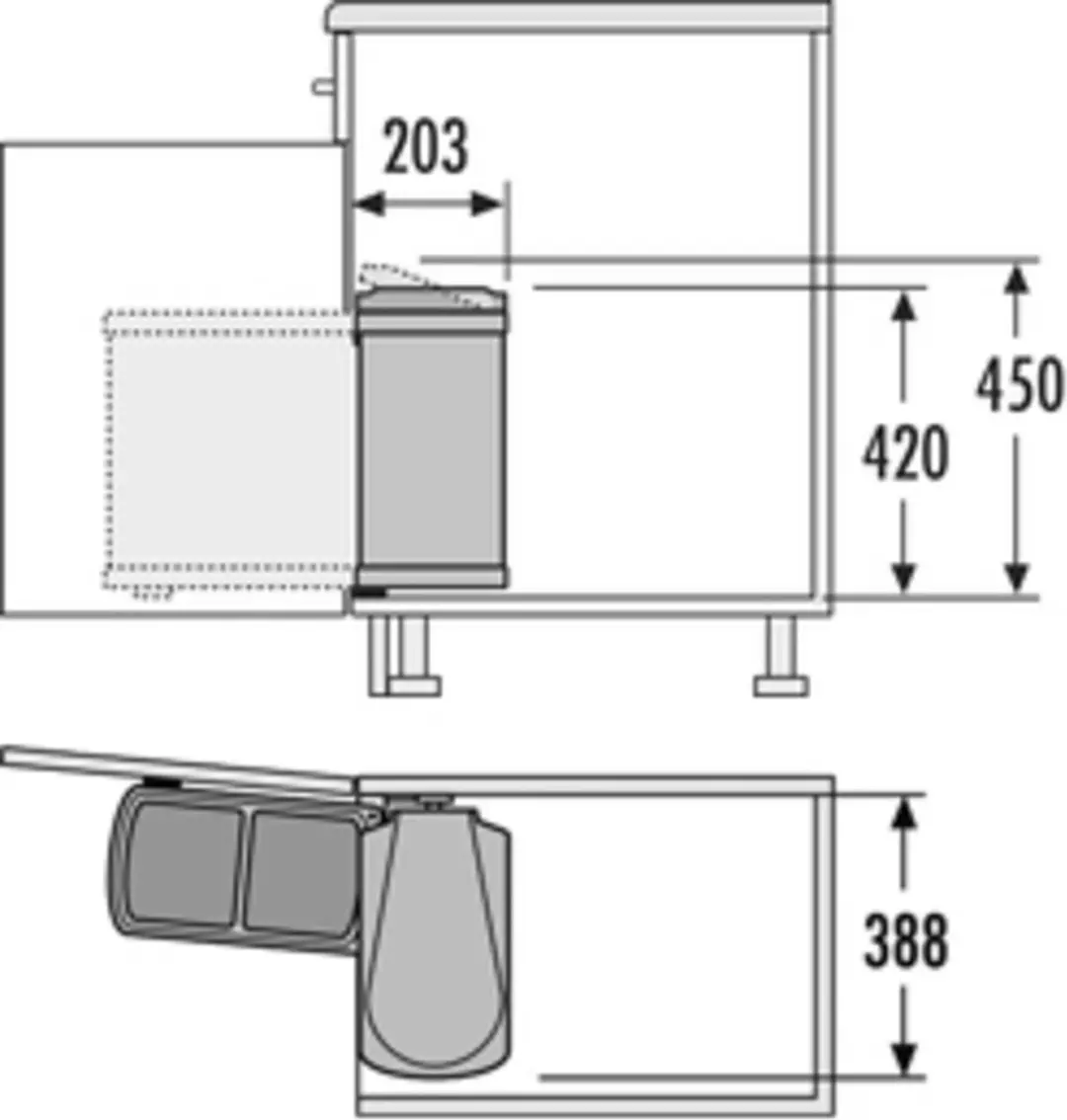Hailo Inbouw Prullenbak AE341610 - 16L 2x8l - Zwart - afbeelding 6 van 6