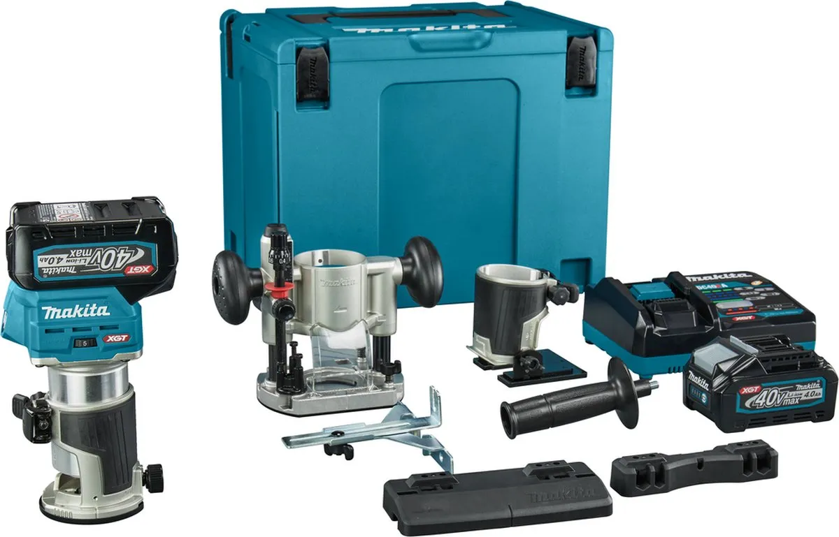 Makita RT001GM206 Accu Boven- en kantenfrees XGT 40V Max - 2x4.0Ah - Zilver/Turquoise