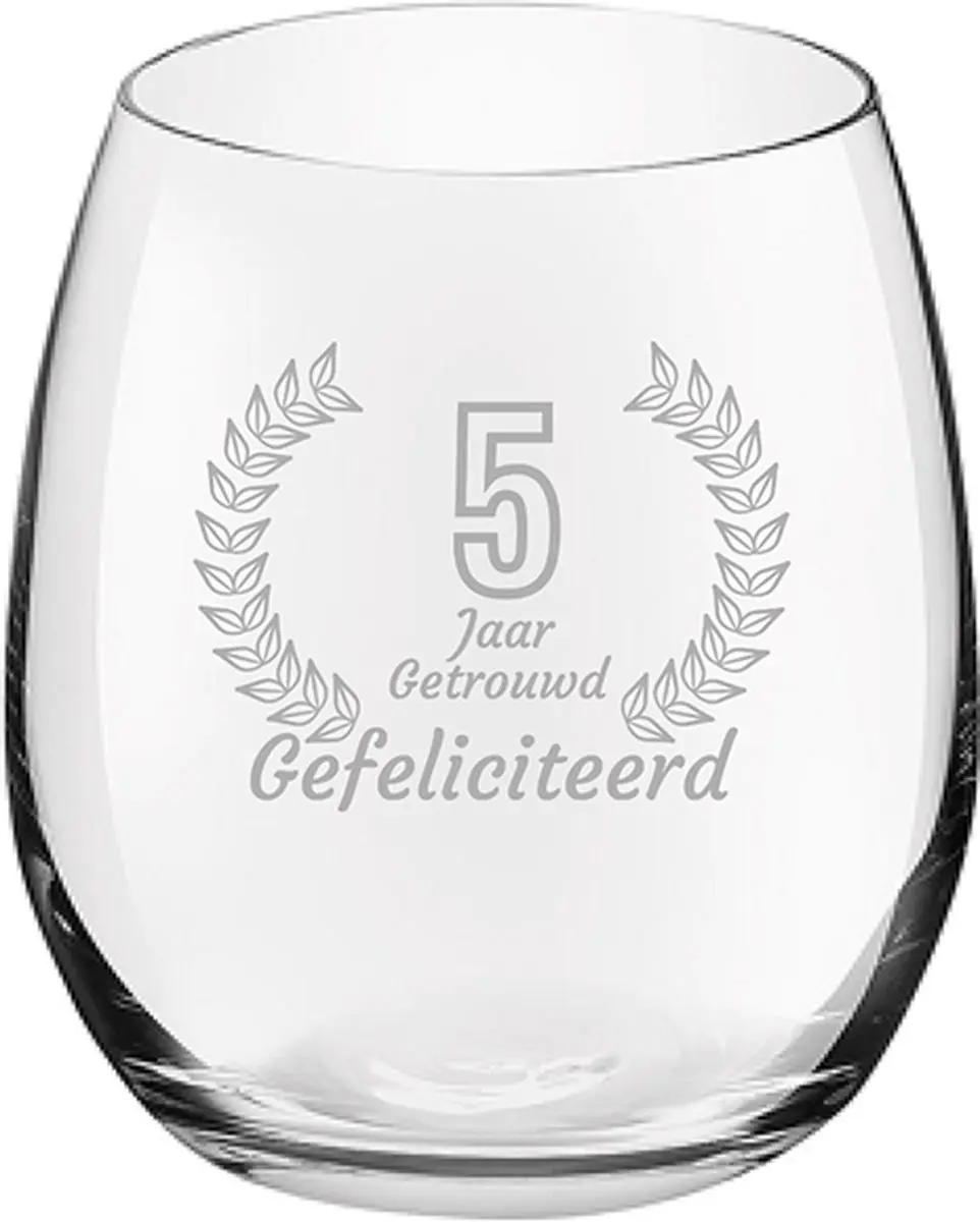 Royal Leerdam Gegraveerd Drinkglas 39cl Gefeliciteerd 5 Jaar Getrouwd