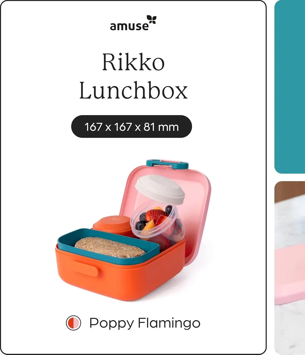 Amuse Rikko Poppy Flamingo Bento Lunchbox 1.5L - 3 Compartimenten - 2x185ml