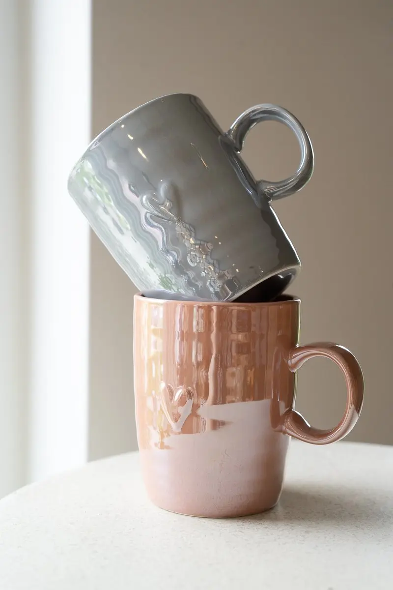 Zusss Cadeauset Theemokken Hartje - Grijsblauw & Roze - 2 Stuks