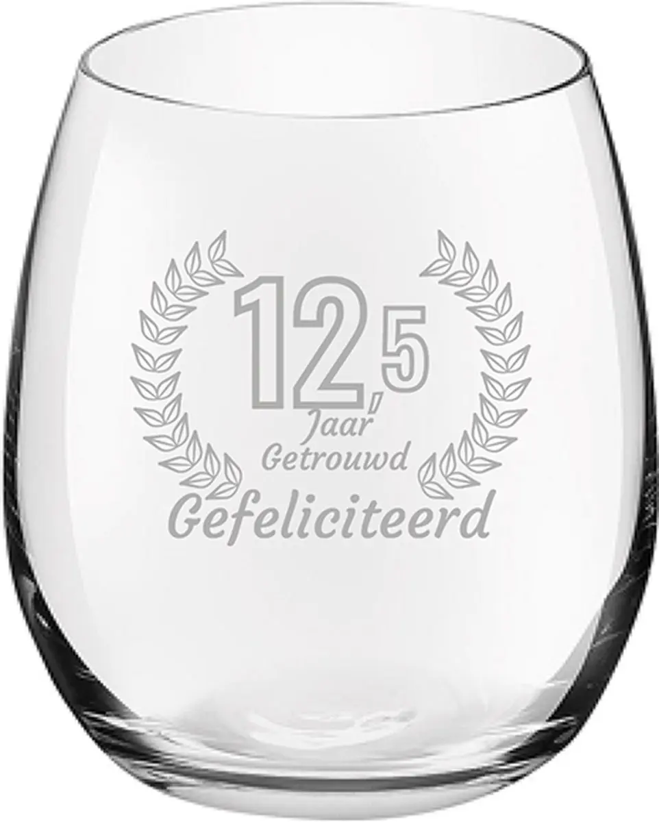 Royal Leerdam Gegraveerd Drinkglas 39cl Gefeliciteerd 12,5 Jaar Getrouwd