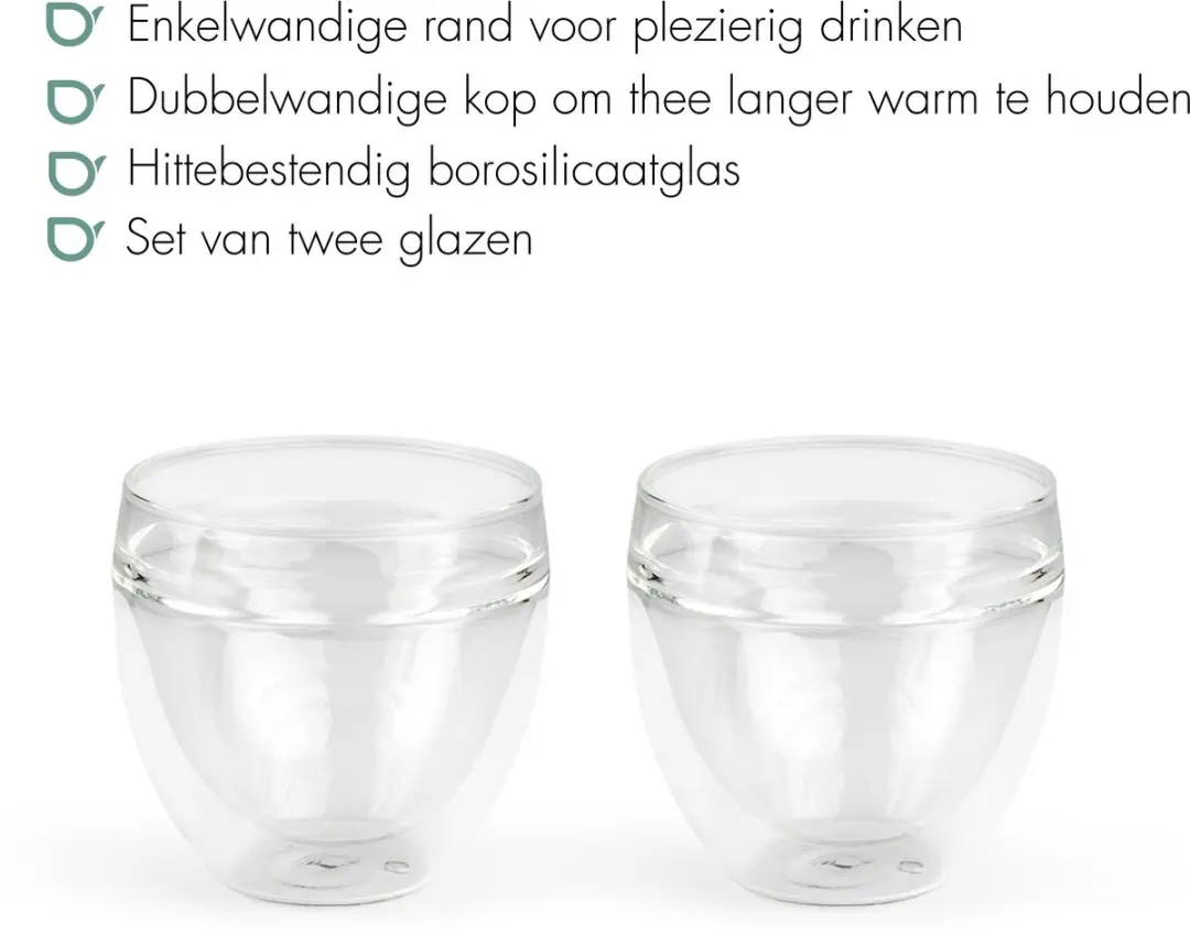 Bredemeijer Teamaster Mok Dubbelwandig 200ml - Transparant - 2 Stuks