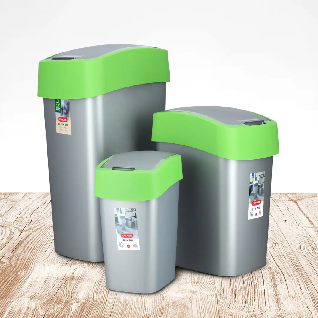 Curver Prullenbak 25L - Grijs met groen frame