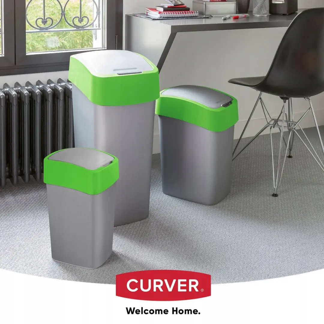Curver Prullenbak 25L - Grijs met groen frame