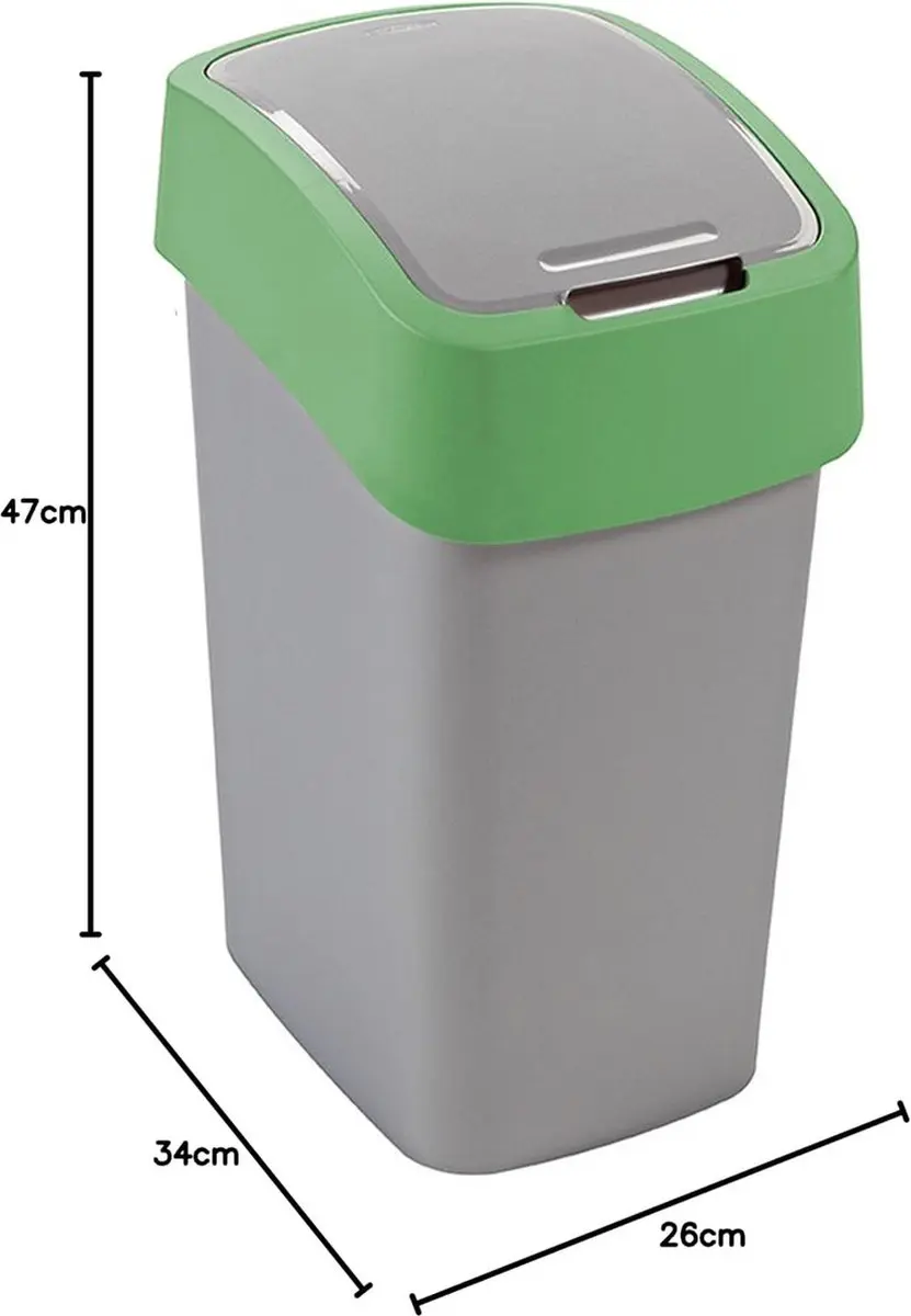 Curver Prullenbak 25L - Grijs met groen frame