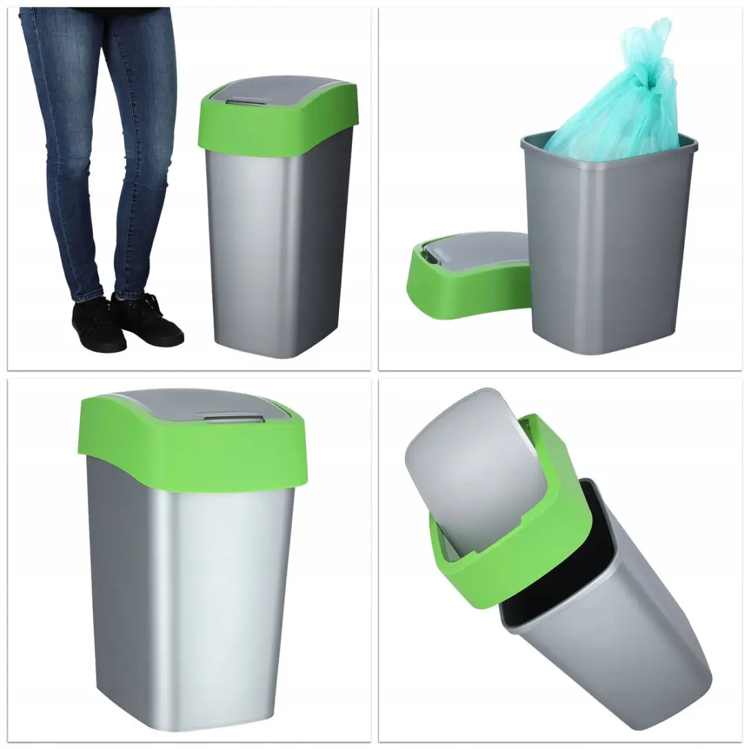 Curver Prullenbak 25L - Grijs met groen frame - afbeelding 6 van 6
