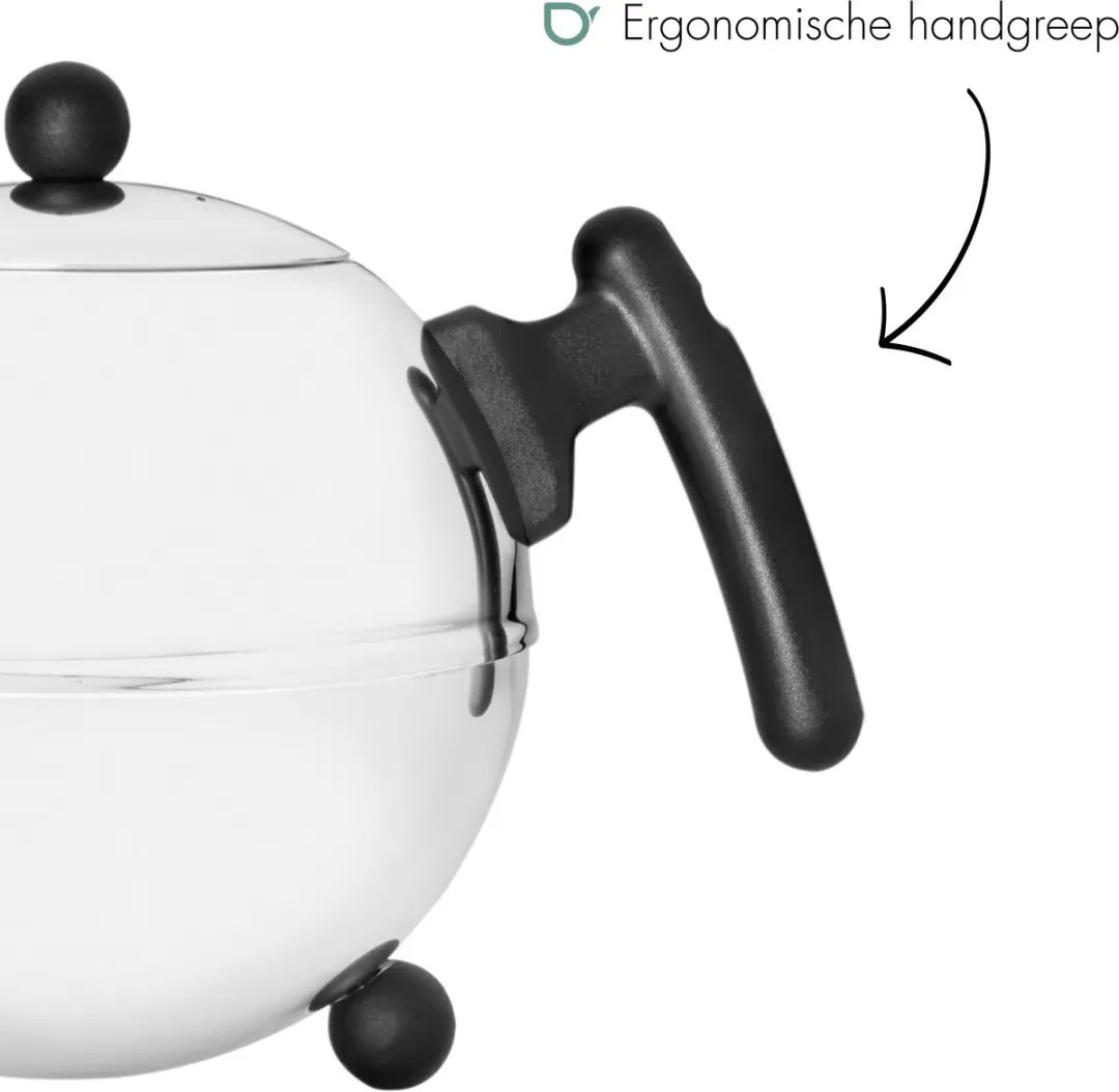 Bredemeijer Bella Ronde Dubbelwandige Theepot 1,5L - RVS - Zwart