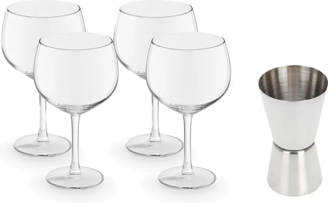 Royal Leerdam Gin Tonic Glas 650ml - 4 Stuks met RVS Maatbeker