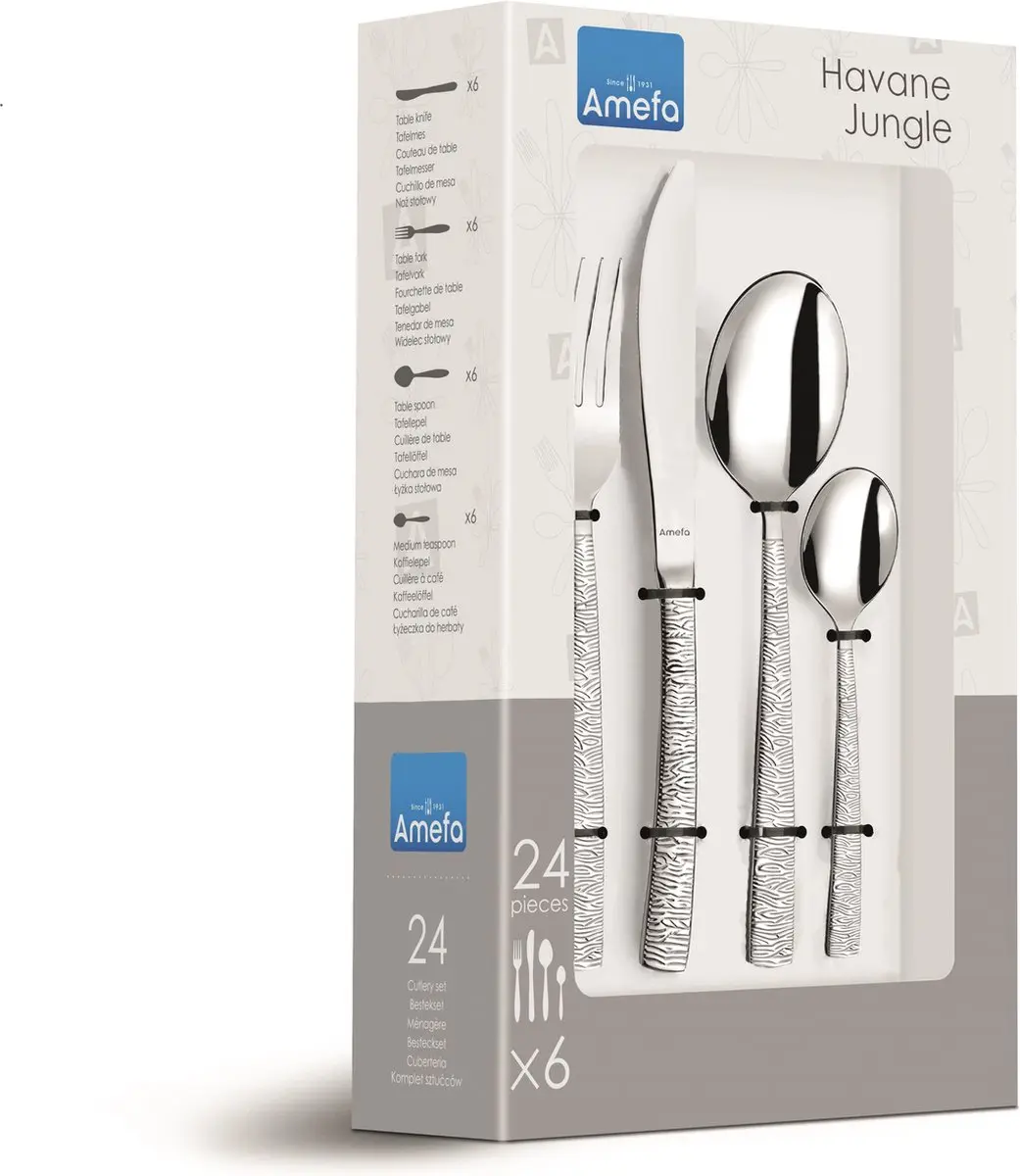 Amefa Havane Jungle Bestekset 24-delig - 6 Personen - Zilver