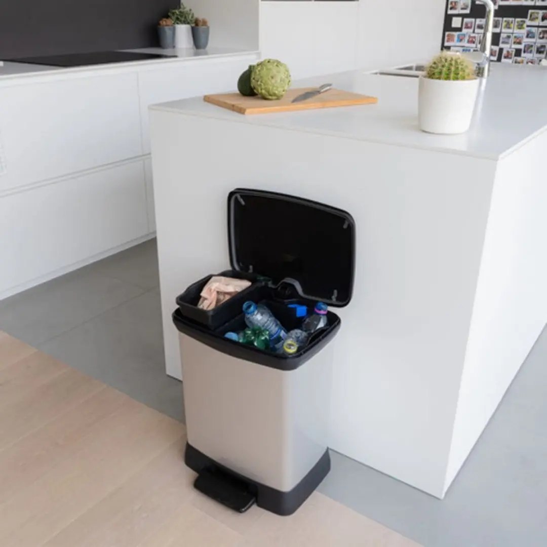 Curver Decobin Duo Prullenbak Afvalscheider 28L - 2 Vakken - Metallic - afbeelding 6 van 6