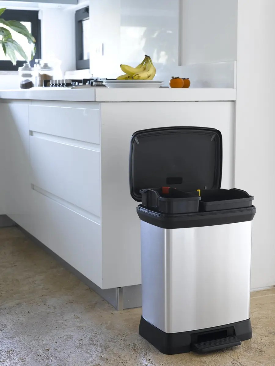 Curver Decobin Duo Prullenbak Afvalscheider 28L - 2 Vakken - Metallic