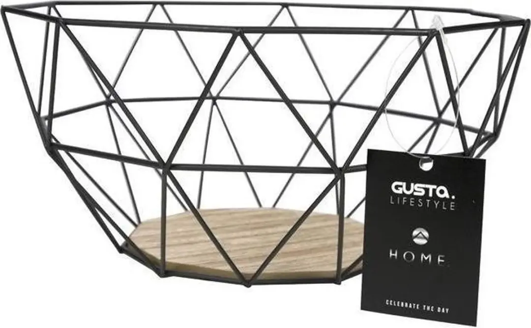 Gusta Fruitmand Metaal Hout 26x25x12cm - Zwart