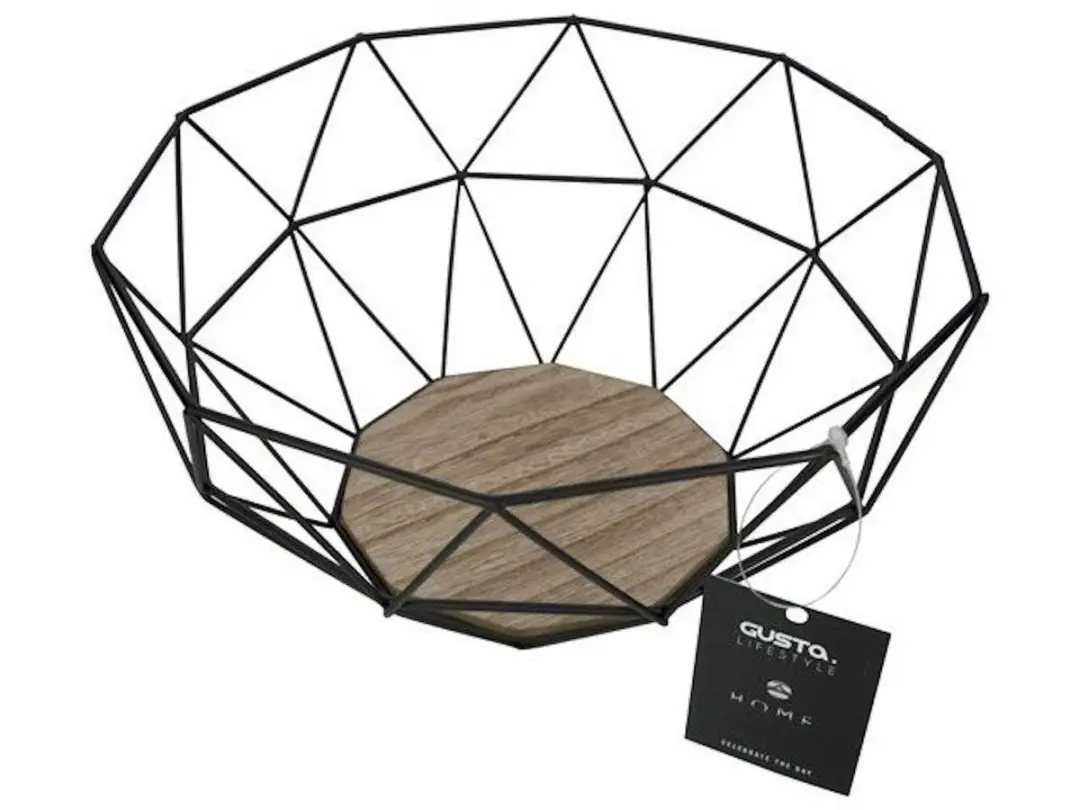 Gusta Fruitmand Metaal Hout 26x25x12cm - Zwart