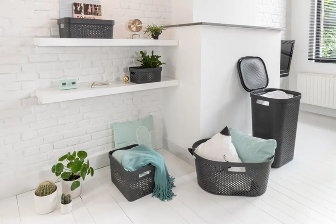 Curver Infinity Recycled Wasmand met deksel 60L - 2 Stuks - Antraciet
