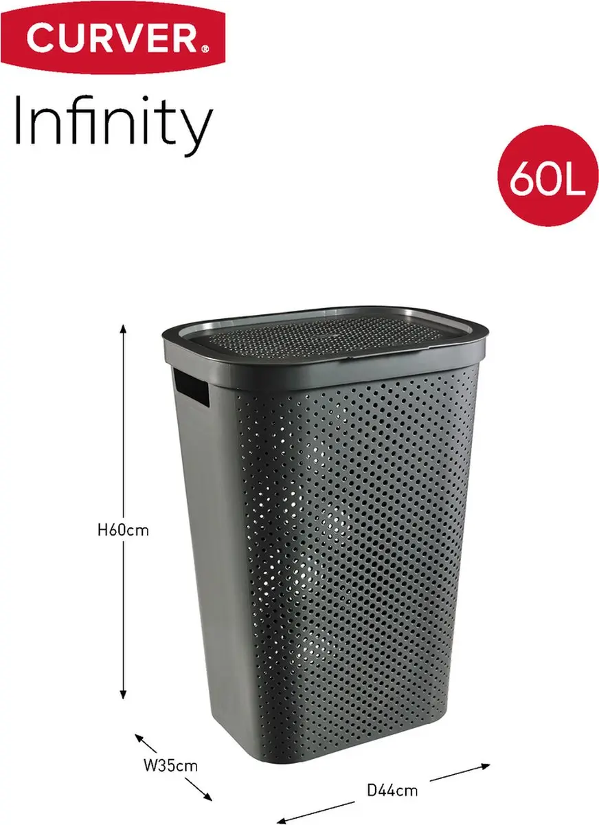 Curver Infinity Recycled Wasmand met deksel 60L - 2 Stuks - Antraciet