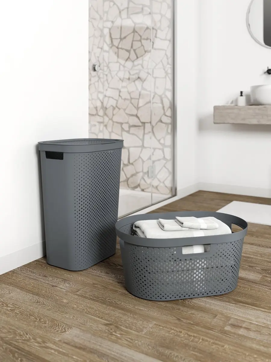 Curver Infinity Recycled Wasmand met deksel 60L - 2 Stuks - Antraciet