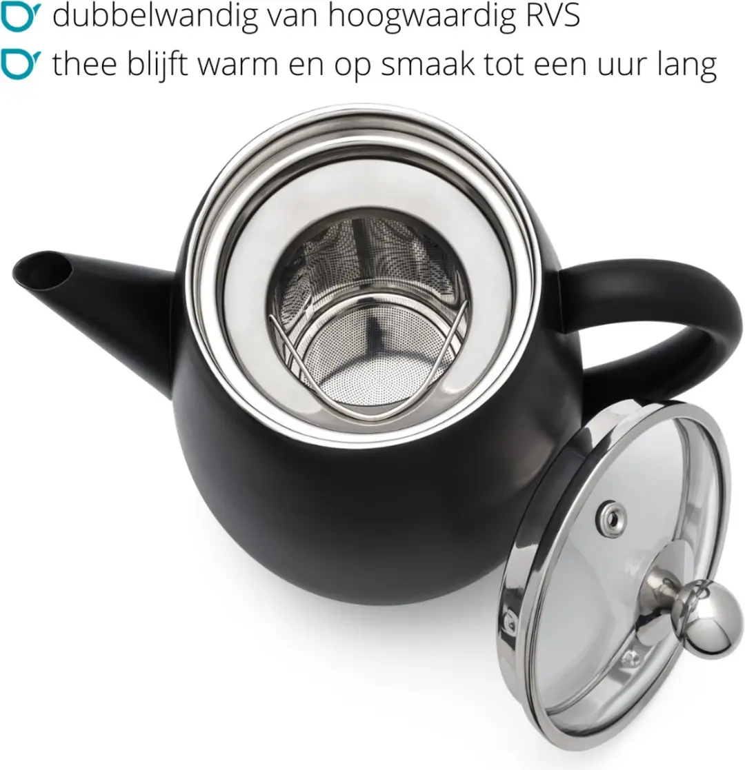 Bredemeijer Theepot Eva Dubbelwandig 1,1L - Mat zwart