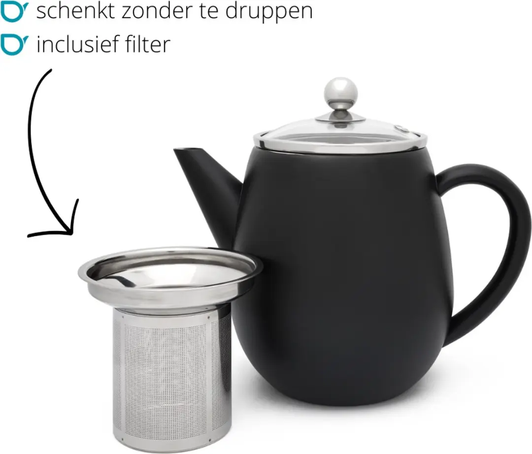 Bredemeijer Theepot Eva Dubbelwandig 1,1L - Mat zwart