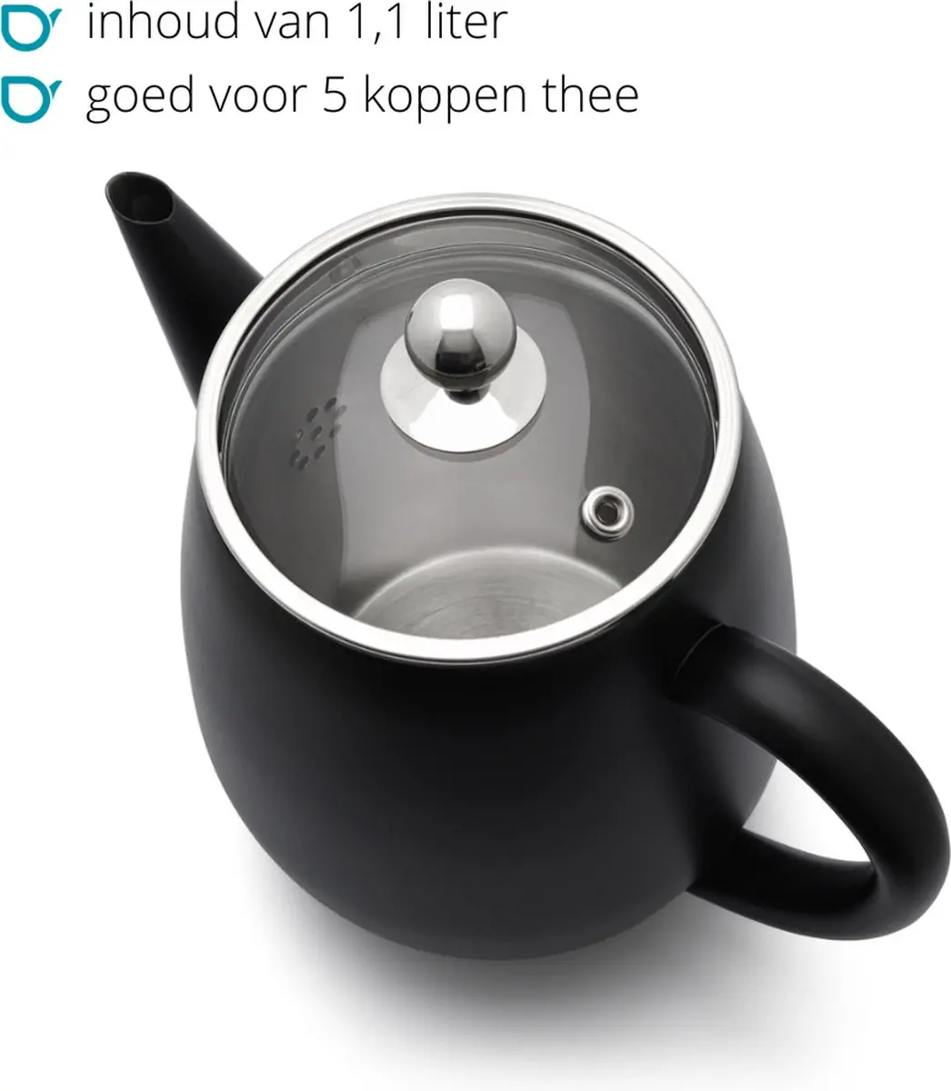 Bredemeijer Theepot Eva Dubbelwandig 1,1L - Mat zwart