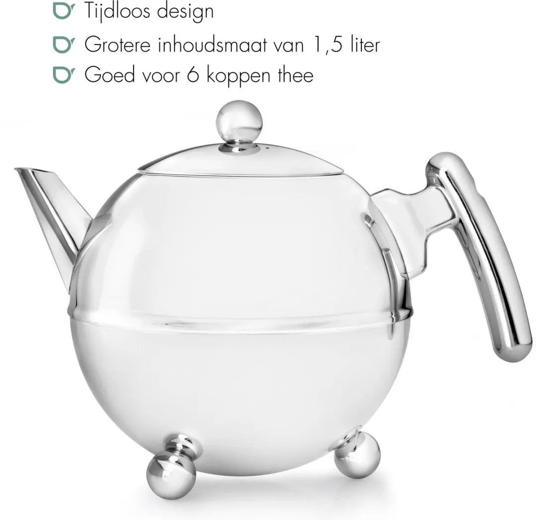 Bredemeijer Theepot Bella Ronde Dubbelwandig 1,2L - RVS Chroom