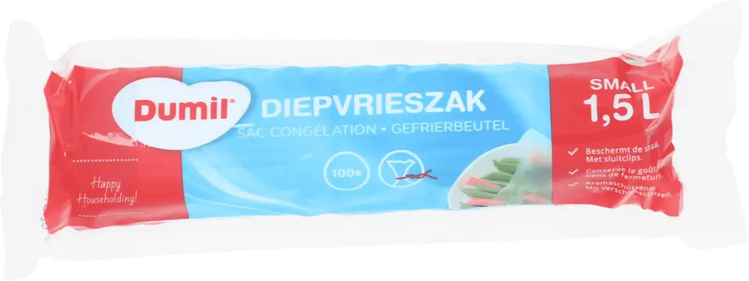 Dumil Diepvrieszakjes Small 1,5L - 5 Rollen (375 Stuks) - Blauw