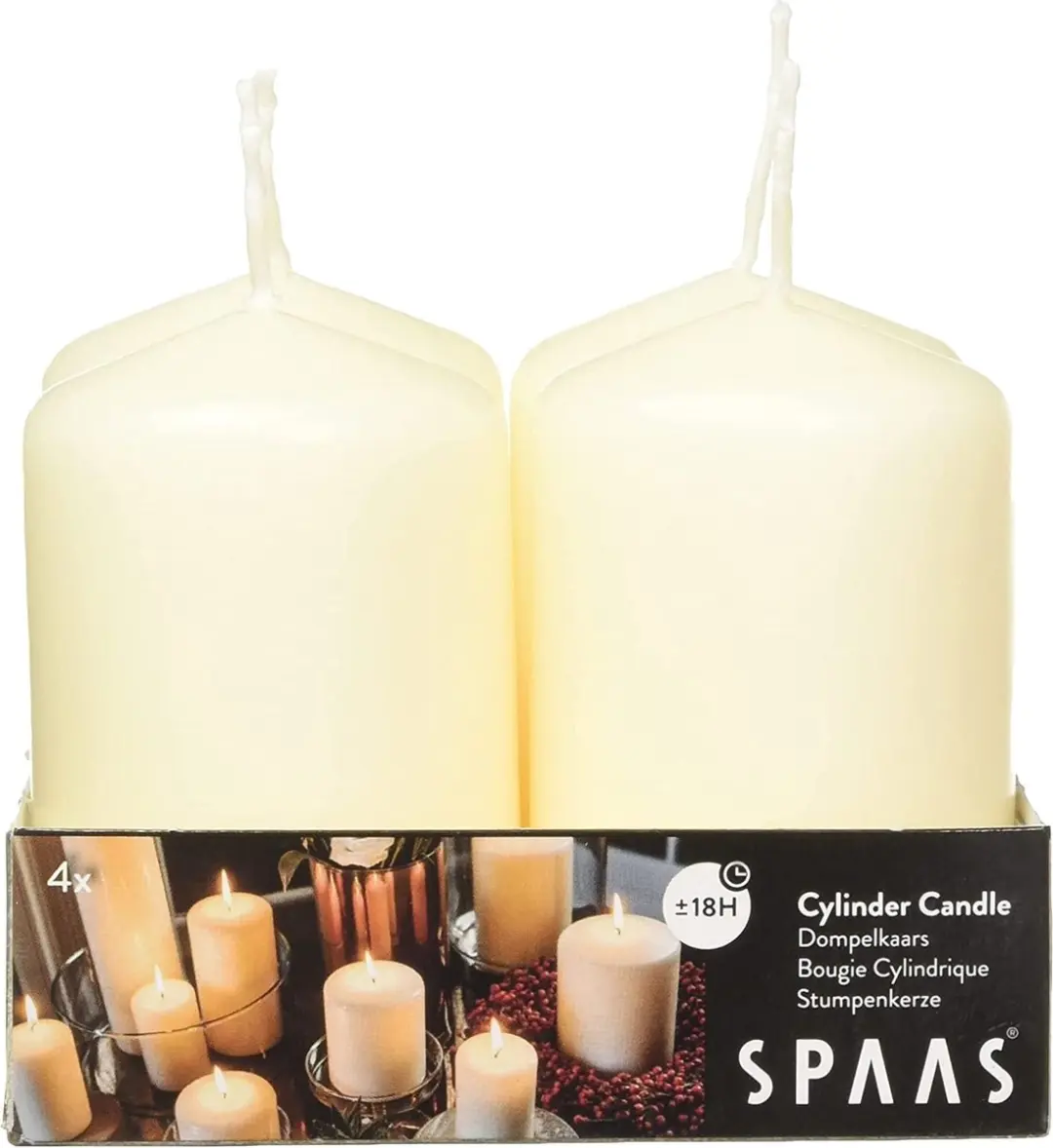 Spaas Cilinderkaars Ivoor 50/80mm - 18 Branduren - 12 Stuks