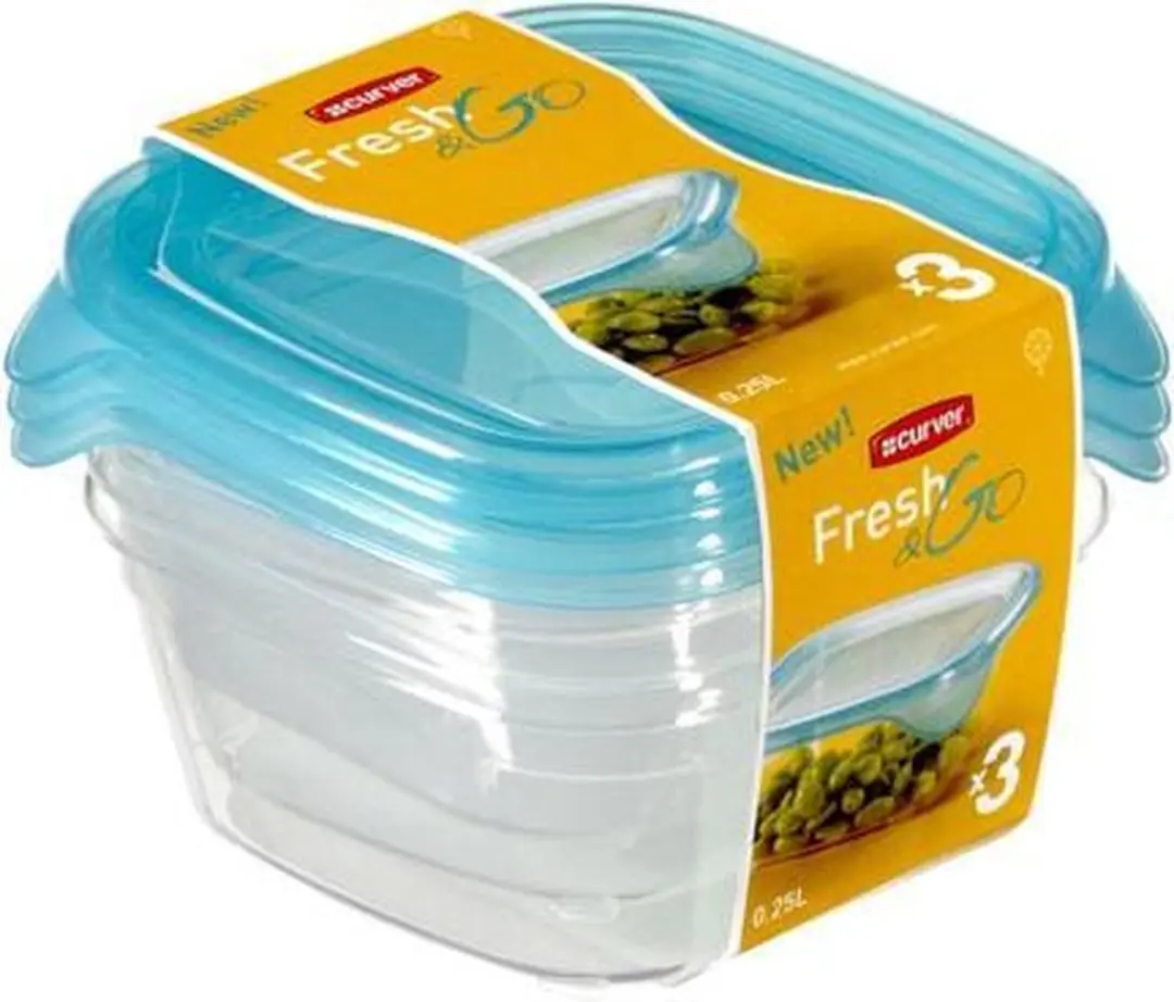 Curver Fresh&Go Vierkant Lunchbox 3x0,25L - Transparant/Blauw