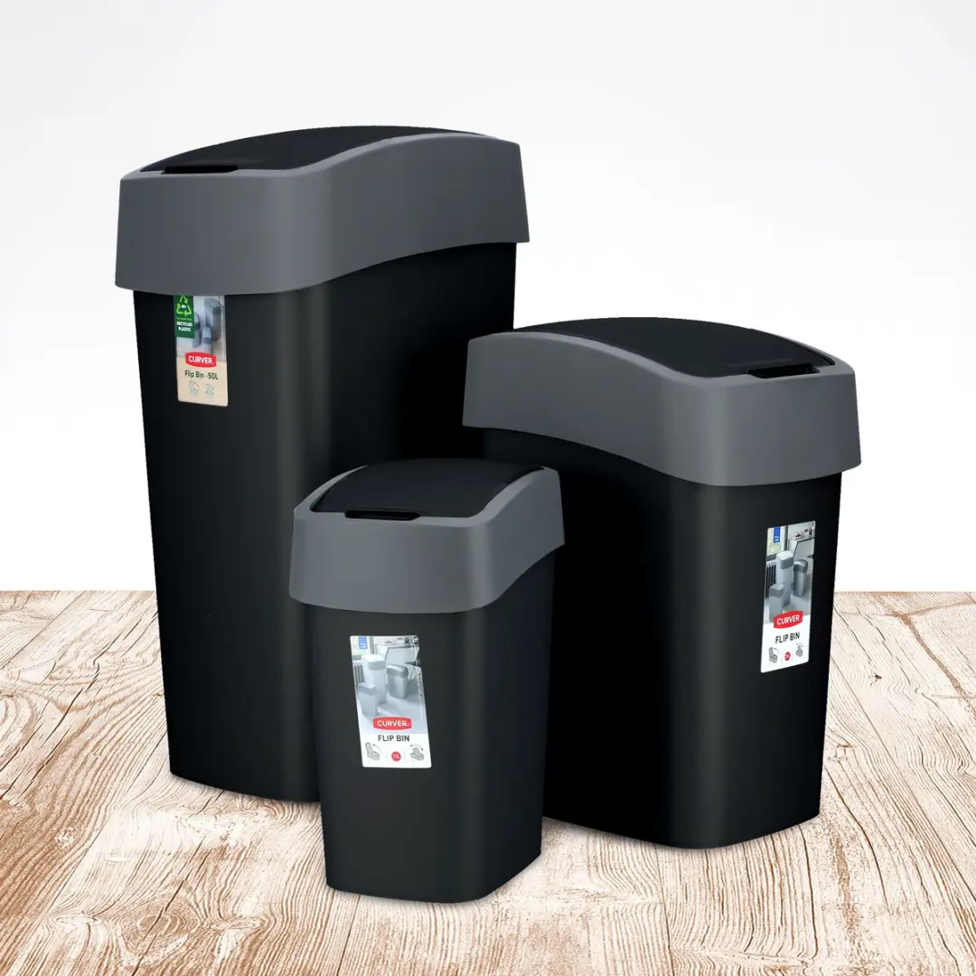 Curver Flip Bin 50L Afvalbak - 150cm - Zwart/Zilver