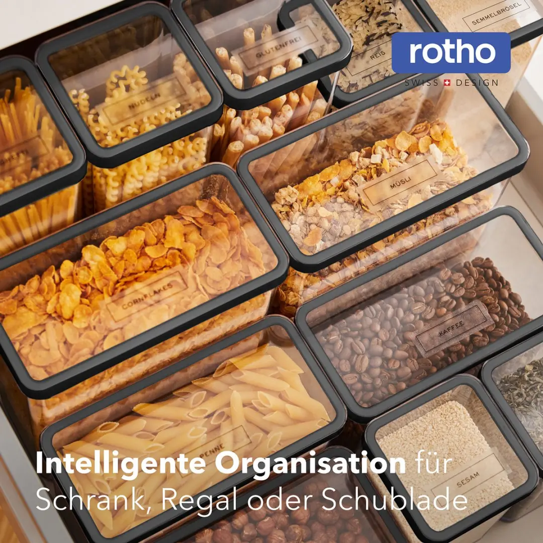 Rotho LOFT 1079808080WS Bewaarbussen - 12-delig - 1L - Zwart