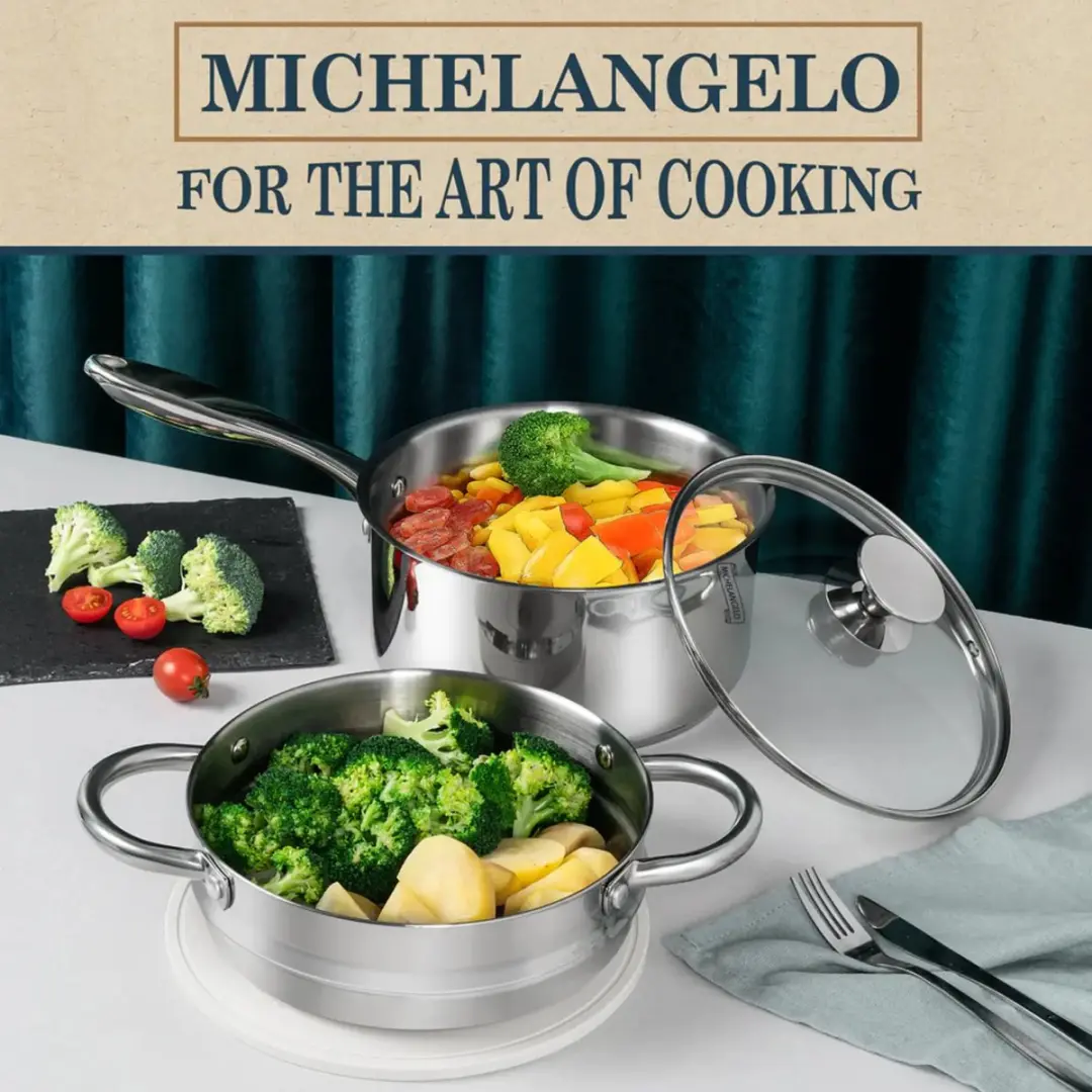 Michelangelo Stoompan 3L - RVS - 20cm - 3 Stuks