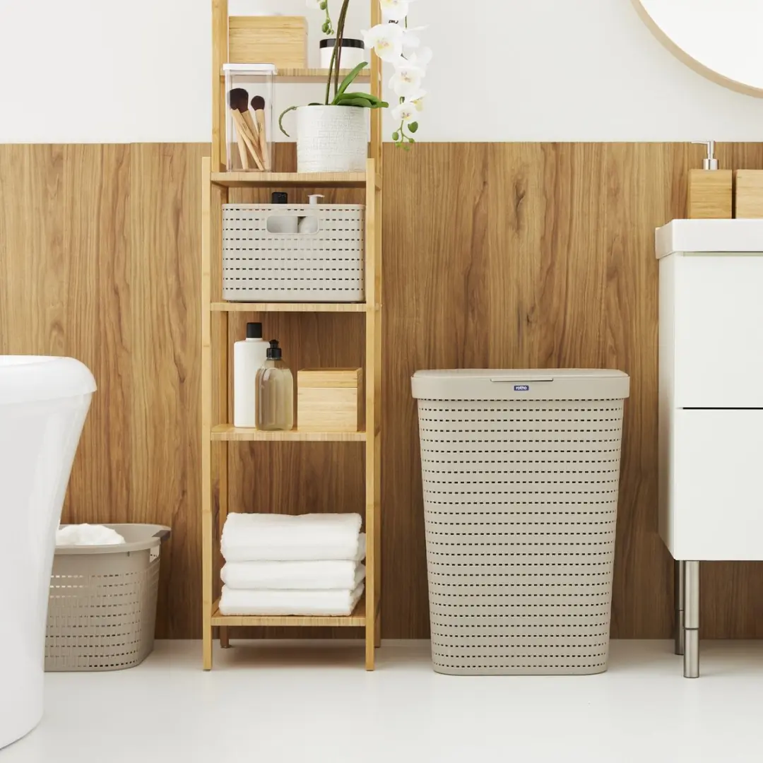 Rotho Country Wasmand met deksel 55L - Cappuccino