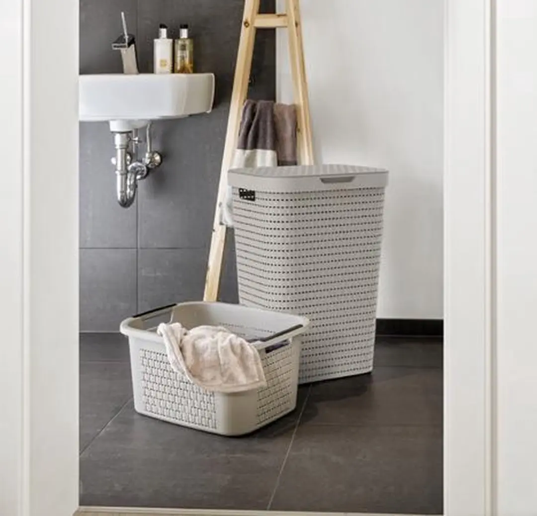 Rotho Country Wasmand met deksel 55L - Cappuccino