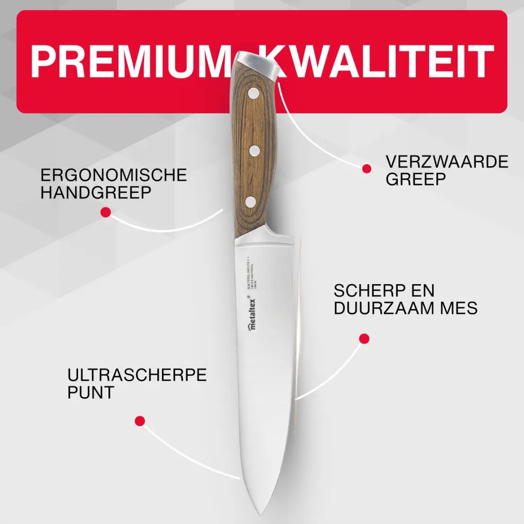 Metaltex Heritage Messenset 6-delig - Chefmes Santoku Broodmes RVS Hout
