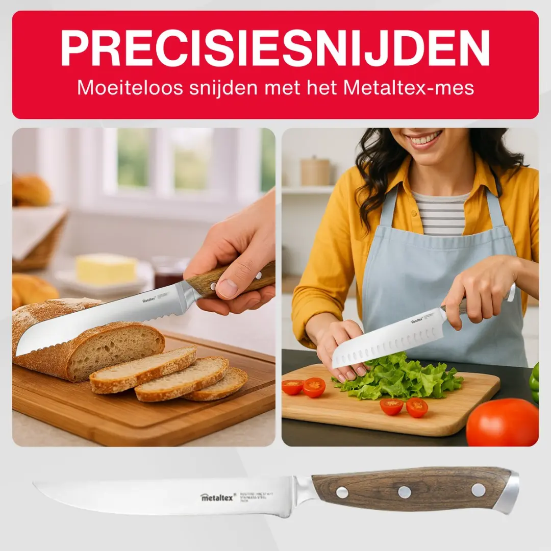 Metaltex Heritage Messenset 6-delig - Chefmes Santoku Broodmes RVS Hout