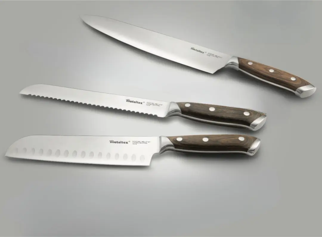 Metaltex Heritage Messenset 6-delig - Chefmes Santoku Broodmes RVS Hout - afbeelding 6 van 6