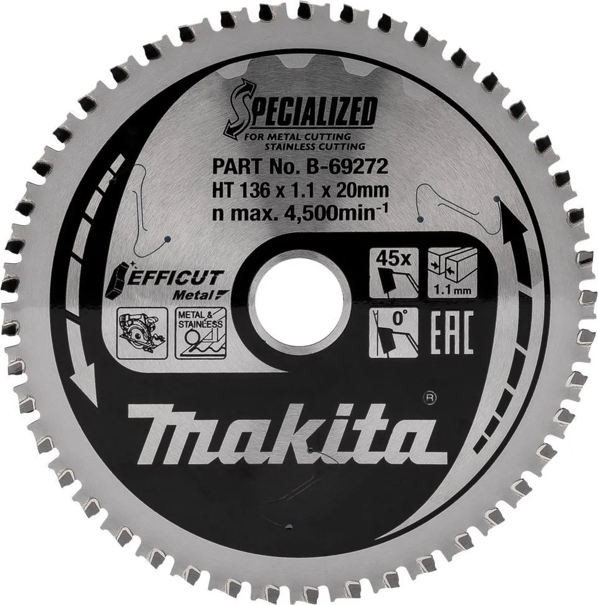 Makita B-69272 Cirkelzaagblad RVS/Staal 136mm - 45 Tanden