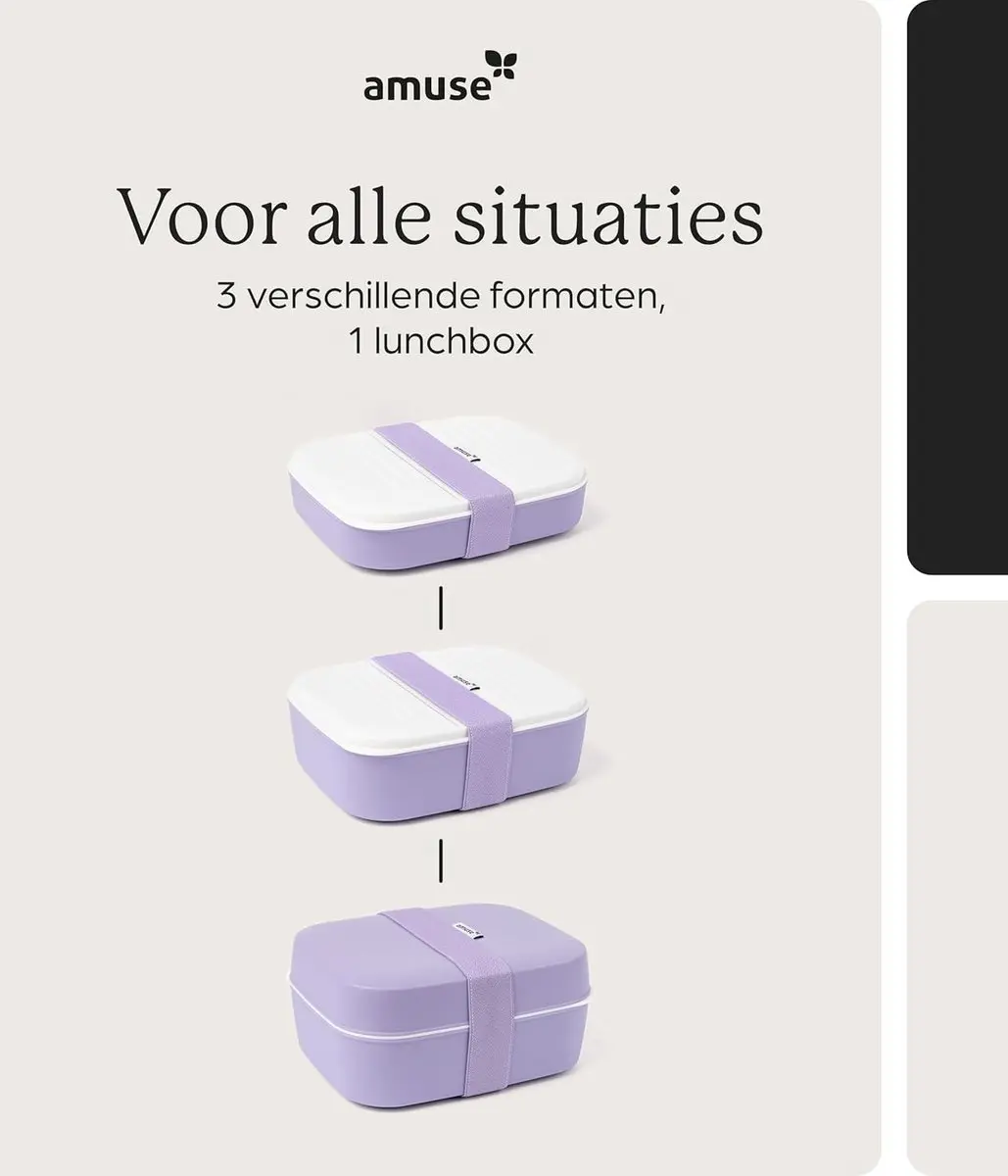 Amuse Bento Lunchbox 3-in-1 - 1,5L - Paars - afbeelding 6 van 6