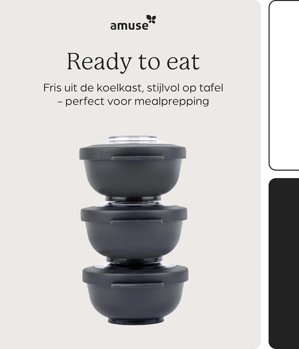 Amuse Tylla Charcoal Snackbox Set 6-delig - 3x200ml - Zwart - afbeelding 6 van 6