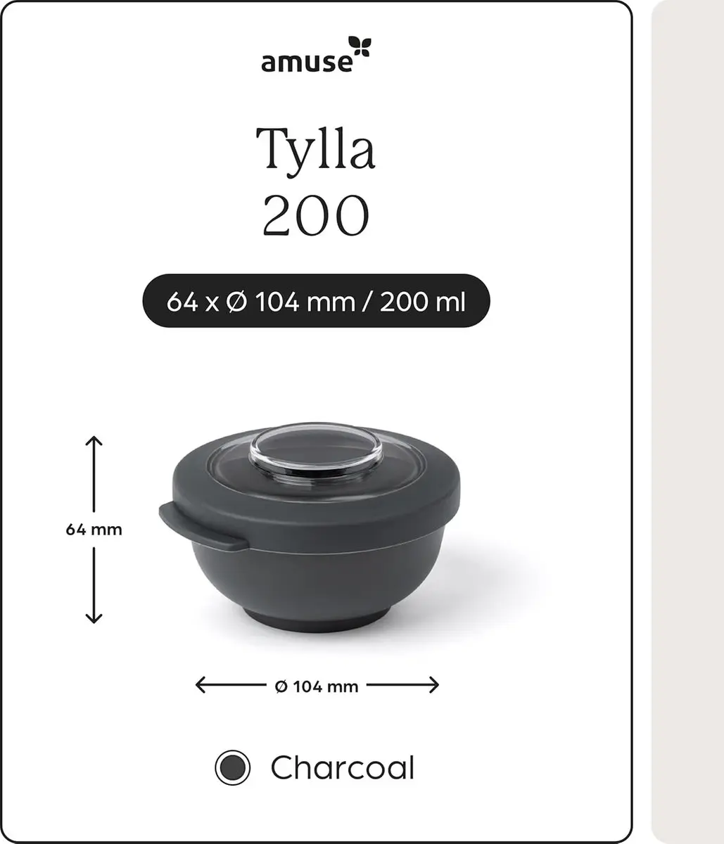 Amuse Tylla Charcoal Snackbox Set 6-delig - 3x200ml - Zwart