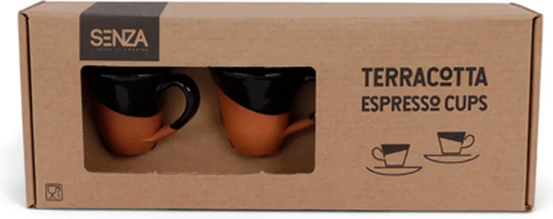 Senza Espressokopjes Set Terracotta Zwart - 2 Stuks