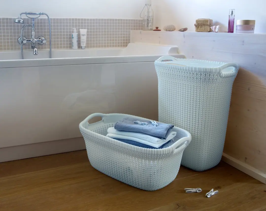 Curver Knit Wasmand met deksel 114L - 2 Stuks Misty Blue