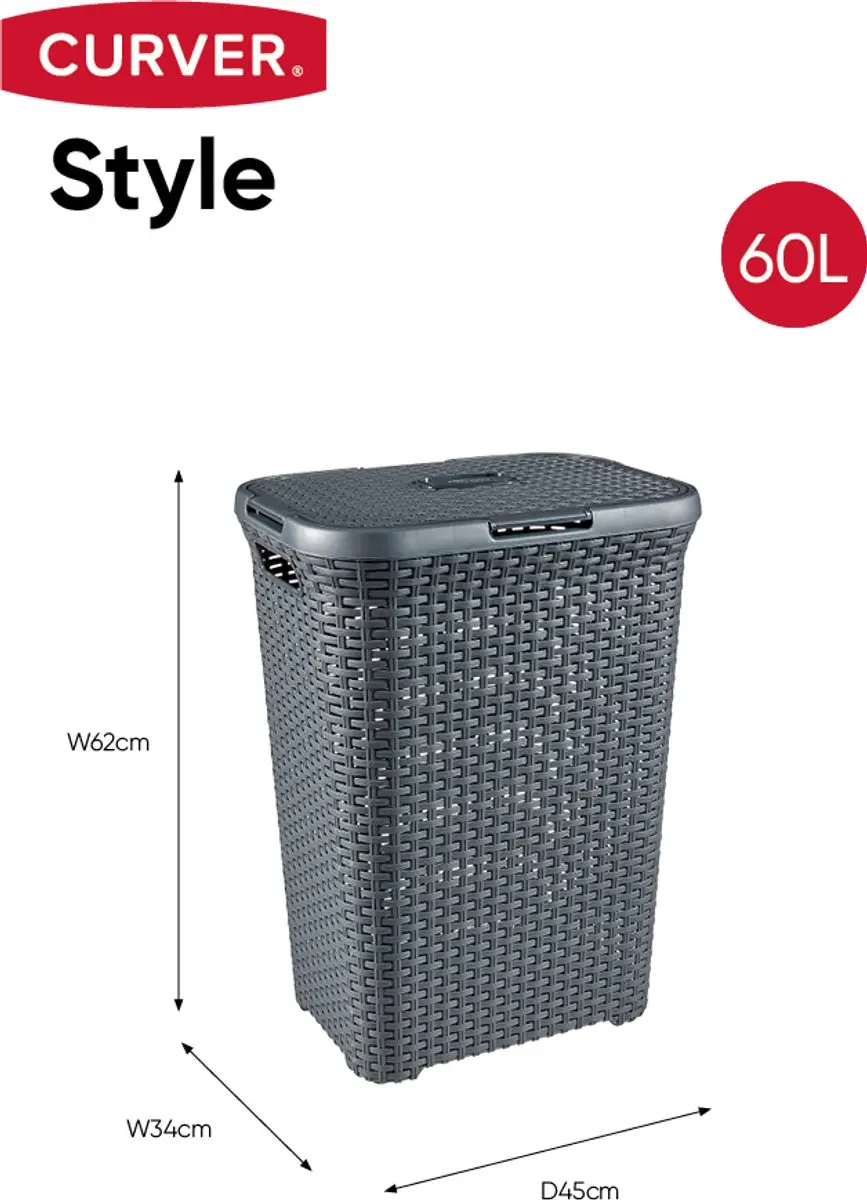 Curver Style Wasmand met deksel 60L - Antraciet